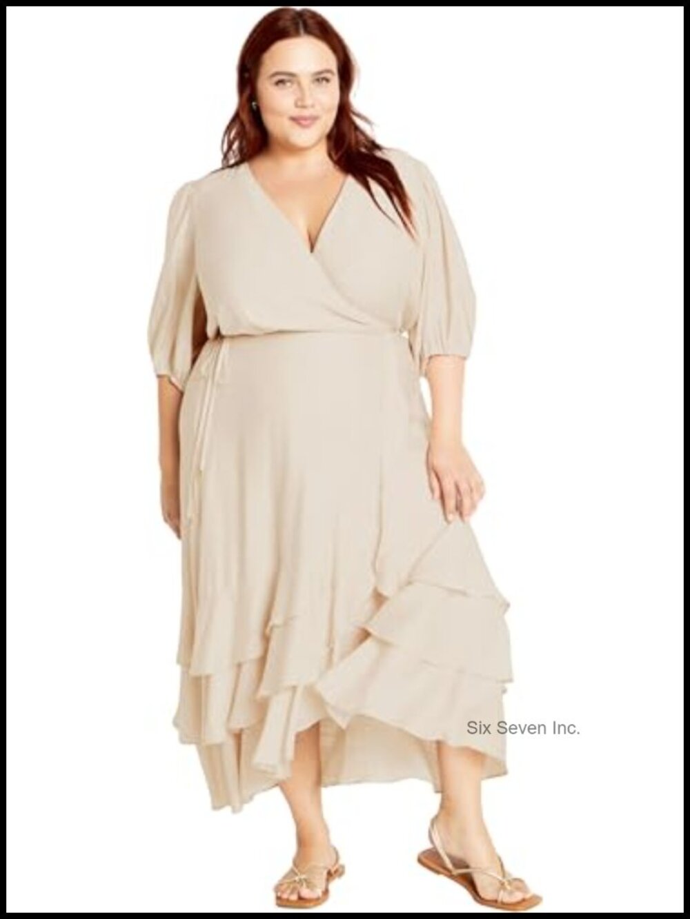 Plus Size City Chic Bea Wrap Maxi Dress V-Neck Ruffle Tiered Skirt Viscose